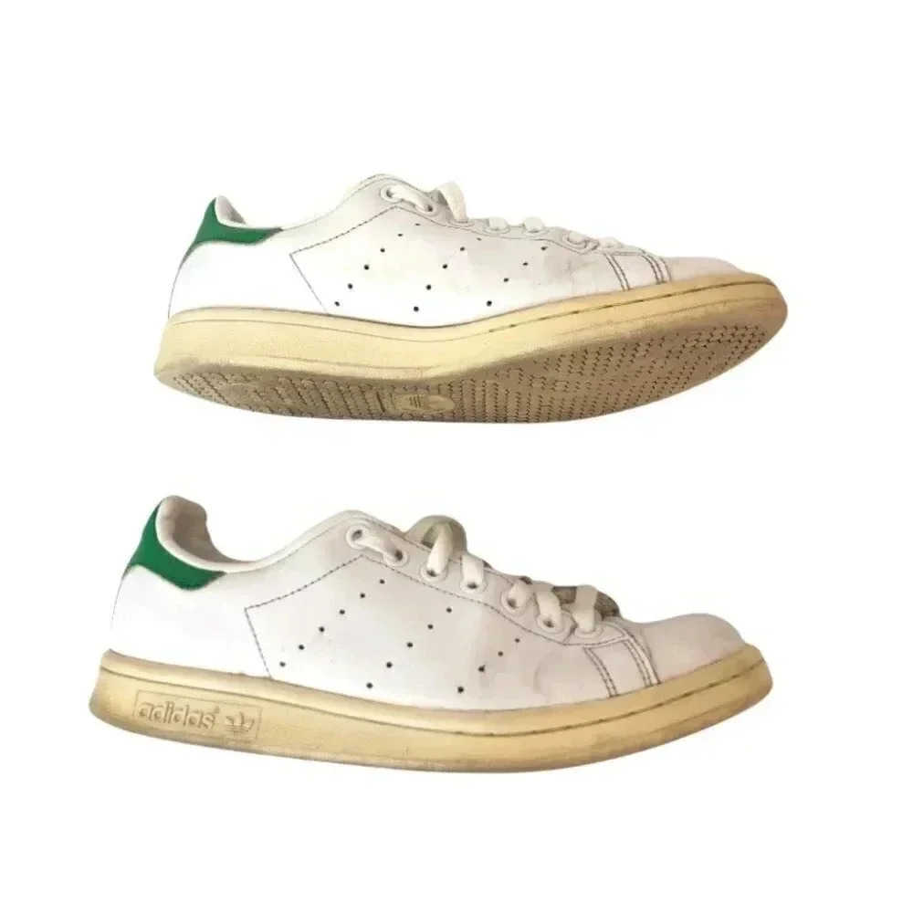 Womens Adidas Classic Stan Smith White Green Leather w/ Custom Laces Sz.7 - Picture 3 of 7